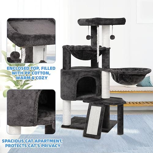 Xin Three Layer Cat Tree with Cat Condo and Two Hammocks,Darkgray … thumbnail 3