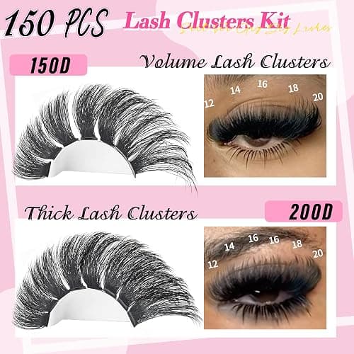 Lash Clusters Kit 150D+200D Thick Lash Clusters Eyelash Extension Kit 12-20mm Individual Lashes Kit with Lash Bond and Seal, Lash Tweezers for DIY Lashes Extension by INSPEAUTY thumbnail 4