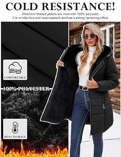 Wiepux Women's Winter Fleece Lined Down Jacket Windproof Fur Warm Fit Down Jacket - Long Ski Coat for Commuting thumbnail 5