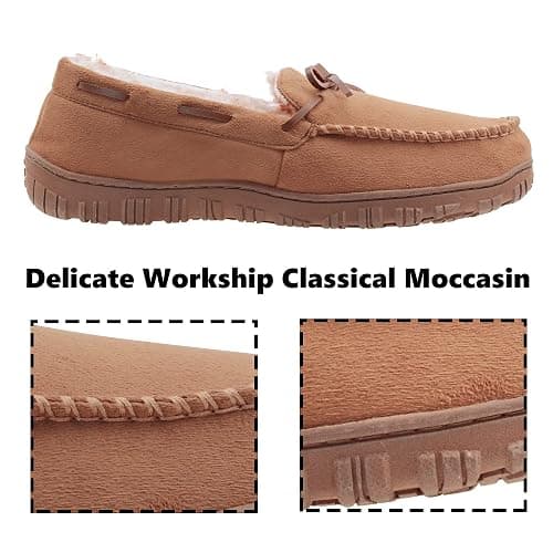 VLLy Mens Moccasin Slippers with Memory Foam Arch Support, Non Slip Rubber Sole House Shoes for Men Machine Washable Warm Fleece Lined Indoor Outdoor Home Shoes thumbnail 5
