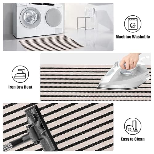 LEEVAN Black and White Striped Rug Doormat 2x3 Washable Front Porch Rug Farmhouse Layered Door Mats Outdoor Cotton Hand Woven Throw Carpet for Entryway/Front Steps/Bathroom/Home Entrance thumbnail 6