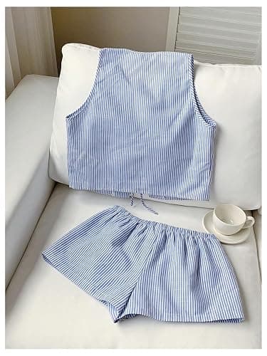 SweatyRocks Women's 2 Piece Matching Sets 2026 Fashion Tie Front Vest and Shorts Set Spring Going Out Vacation Outfits thumbnail 2