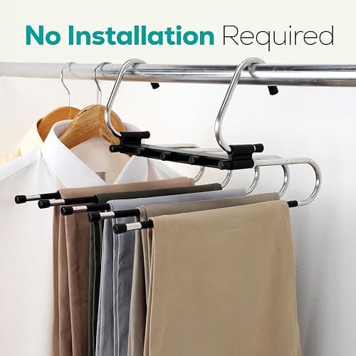 Pants Hangers Space Saving 2 Pack - Space Saving Hangers Or Closet Organizer for Clothes, Scarf, Pants & Skirt with S-Type Stainless Steel Hook & Anti-Slip Design (Black) thumbnail 7