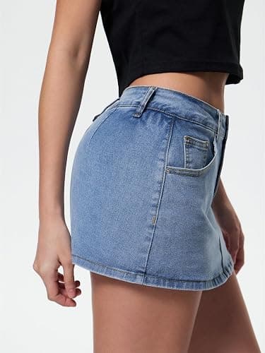 EMMIOL Women Denim Skort Skirt Stretchy Mid Waist Y2K Sexy Mini Skirts Dressy Casual Jean Skorts thumbnail 4