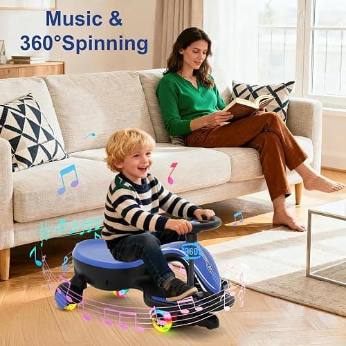 XJD 12V Electric Wiggle Car Ride On Toy, 2 in 1 Wiggle Car Rechargeable Battery with Anti-Rollover Colorful Light-Emitting Wheel for Toddler Ride On Toys 3 Years and Up (Blue, 12V) thumbnail 7