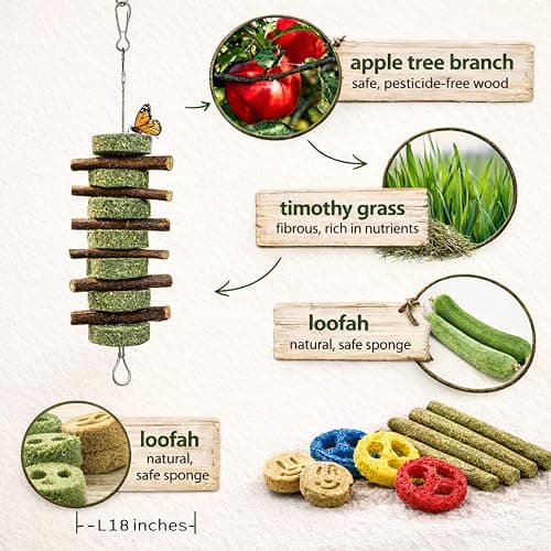 Grddaef 20 PCS Bunny Chew Toys for Teeth, Natural Rabbit Toys Apple Wood Grass Timothy Sticks Chew and Treat for Guinea Pigs Hamster Chinchillas thumbnail 3