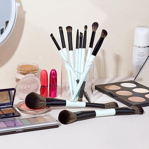 Jessup Makeup Brushes Set 10pcs, Double Sided Foundation Contour Blush Highlight Blending Eyebrow Brush Eyeshadow Eyeliner Concealer Brush, Bright Cyan Cruelty Free Cosmetic Tools T500 - 10pcs-T500 thumbnail 8