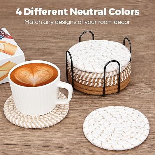 Coasters for Drinks, Coasters Set of 4 - Color, 8 Pack Coaster Set, Boho Coaster with Holder, Coffee Table Decor, Living Room Decor, Kitchen Table Decor thumbnail 6