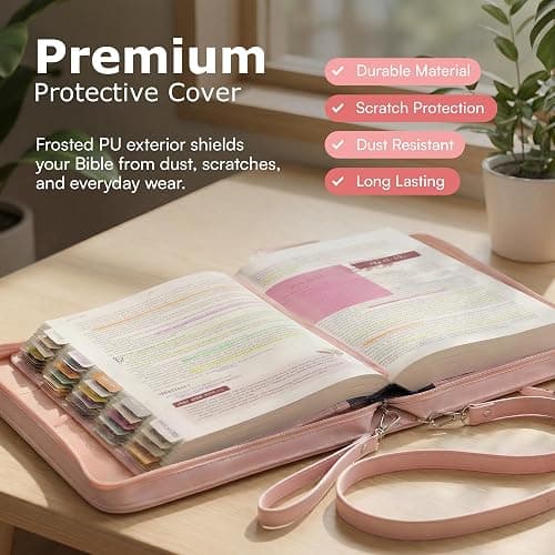 Bible Cover Case for Women - Bible Case with Shoulder Strap, Pink Bible Cover Standard Size Featuring Book Protector with Turn Lock Closure - Durable & Travel Friendly Design that Fits Most Bibles thumbnail 2