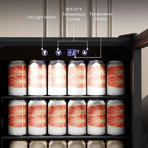 HOMCOM 160 Can Beverage Refrigerator Cooler with Double-Layer Glass Door, 4.4 Cu.Ft. Under Counter Freestanding Beverage Fridge with Adjustable Shelves for Beer Soda Drink Bar Wine thumbnail 7