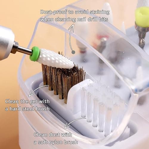 FSpronail Nail Bit Holder & Nail Drill Bit Cleaner 2 in 1, 30 Holes Nail Drill Holder Organizer Nail Bit Brush Cleaner Drill Bit Holder for Nails Dustproof Stand Displayer Storage Box Tools-White thumbnail 4