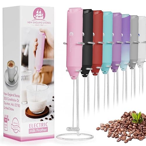 Powerful Milk Frother Handheld Foam Maker, Mini Whisk Drink Mixer for Coffee, Cappuccino, Latte, Matcha, Hot Chocolate, With Stand, Pink - Image 1