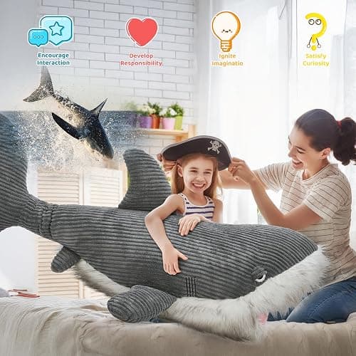 MorisMos Great White Shark Stuffed Animal Plush Pillow, 47" Giant Mako Shark Toy for Kids, Adults,4ft Large Ocean Animal Gift for Marine Creature Lovers, Sea Life Decoration for Room, CE/CPC Certified thumbnail 5