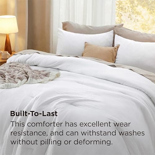 Bedsure Queen Size Comforter Set, White Soft Prewashed Bedding for All Seasons, 3 Pieces GentleSoft™ Warm Down Alternative Bed Set, 1 Lightweight Comforter (90"x90") and 2 Pillowcases (20"x26") thumbnail 3