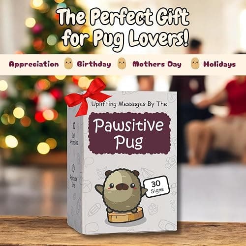 Pug Gifts for Pug Lovers - Tiny Positive Crochet Animal with 30 Uplifting Signs for Dog Owners - Funny and Cute Emotional Support Presents Idea for Mothers Day - Dog Mom Gift for Women Birthday thumbnail 5