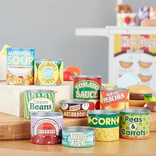 Melissa & Doug Let's Play House, 10 Grocery Cans with Removable Lids, Toy Food & Play Kitchen Accessories, Preschool Learning Toys for Girls & Boys 3+ thumbnail 8