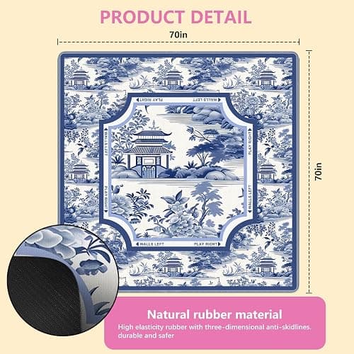 NATSUNO Blue Chinoiserie Pavilion Mahjong Mat (31.5″x31.5″), Traditional Asian Oriental Chinese Non-Slip Noise Reduction Mahjong Table Mat for American Mah Jong Poker Board Games Card Games Dominoes thumbnail 3