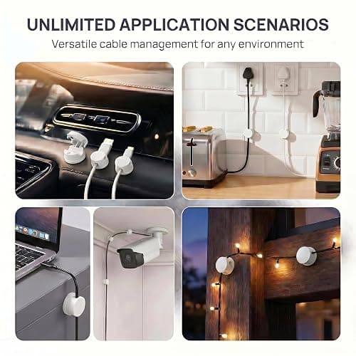 CUULANIX 6 Stück Magnetische 360° Drehbar Kabelhalter Selbstklebend, Wird mit zwei kabelorganizer, Einhand Kabelclips Universal Kabel Organizer für USB Ladekabel HDMI Audiokabel bis 7,5mm(Weiß) thumbnail 9