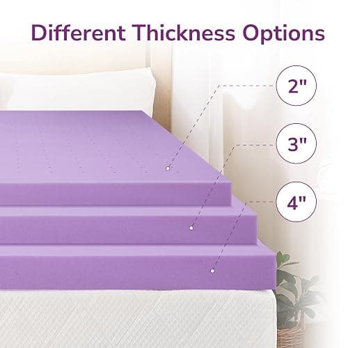 3 Inch Queen Lavender Infusion Memory Foam Mattress Topper for Relaxing Sleep, Ventilated & Pressure Relieving, CertiPUR-US Certified, Medium Firm Topper in a Box, Queen Size, 60"x80" thumbnail 5