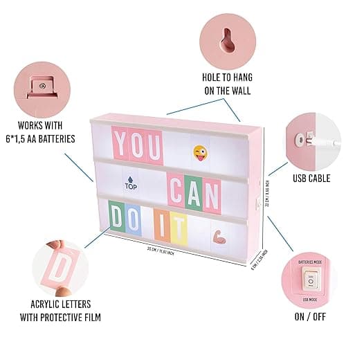 BONNYCO Pink Cinema Light Box with 400 Letters, Emojis, 2 Markers. Led Light Box Home Office and Room Decor, Cinema Led Sign Letters Board. Gifts for Women Girls Christmas Birthdays, Pink Decor thumbnail 4