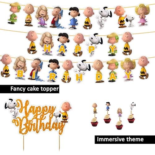 Charlie Broown Theme Birthday Party Supplies Decorations Set, Cartoon Inspired Party Decor with Banner, Cupcake Toppers, Table Decorations for Birthday Celebration and Party Events thumbnail 6