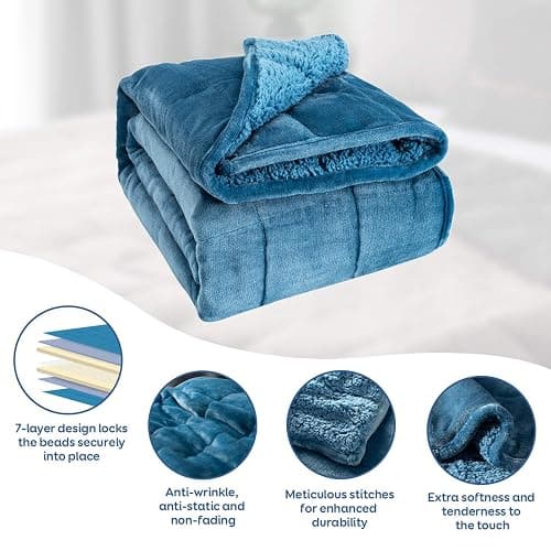 Cottonblue Weighted Blanket 15lbs for Queen Bed, Sherpa Flannel Weighted Blankets for Adults, Fuzzy Soft Sherpa Flannel Weighted Throw Blanket 60 x 80 in, Cozy Plush Blanket for Sofa Bed,Slate Blue thumbnail 4