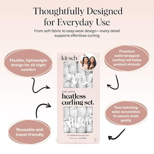Kitsch Satin Heatless Curling Set – Heatless Curls Overnight with 34" Hair Curler & 2 Satin Scrunchies – Comfortable Hair Curlers to Sleep In for Frizz-Free, No Heat Damage Styling - Ivory thumbnail 4