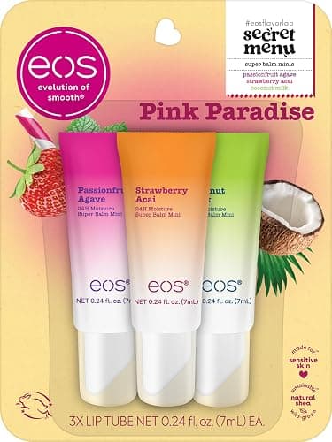 eos 24H Moisture Super Balms Minis- Pink Paradise, Limited-Edition, Nourishing, Dry Lips, Variety Pack Mini, Lip Balms, 0.169 fl oz, 3-Pack - Image 1