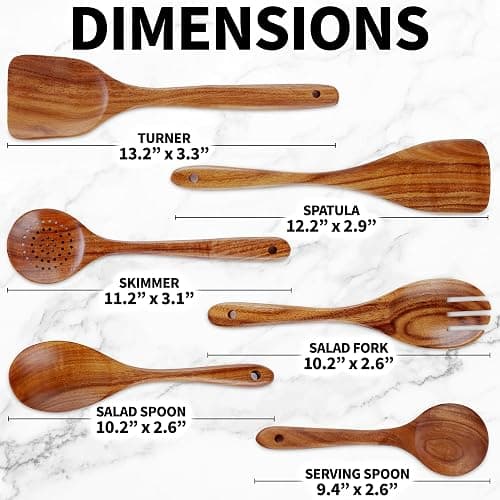 Zulay Kitchen 6-Piece Wooden Cooking Spoons Set – Heat-Resistant, Smooth Teak Utensils with Comfort Grip – Lightweight & Durable – Easy to Clean, Perfect for Non-Stick Cookware thumbnail 5