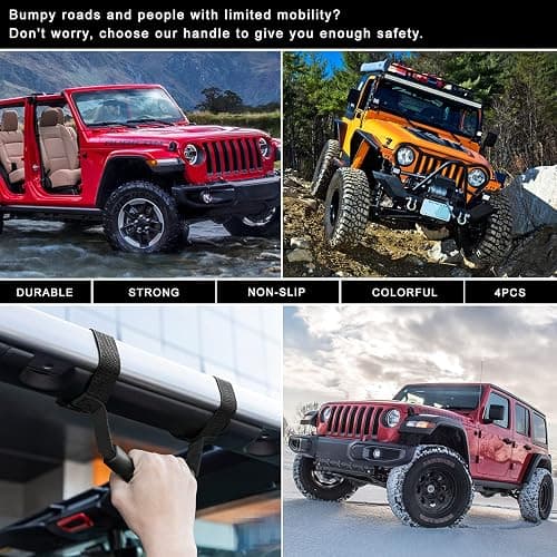 4 x Roll Bar Grab Handles Grip Handle for Jeep Wrangler YJ TJ JK JKU JL JLU Sports Sahara Freedom Rubicon X & Unlimited 1955-2024 2025 (Black) thumbnail 4