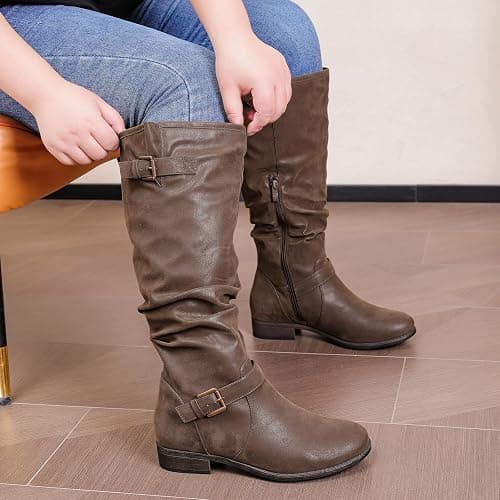 Luoika Women's Extra Wide Calf Knee-High Boots | Wide Width, Round Toe, Plus Size, Slouchy Boots, Low Heel, Winter Boots. thumbnail 2