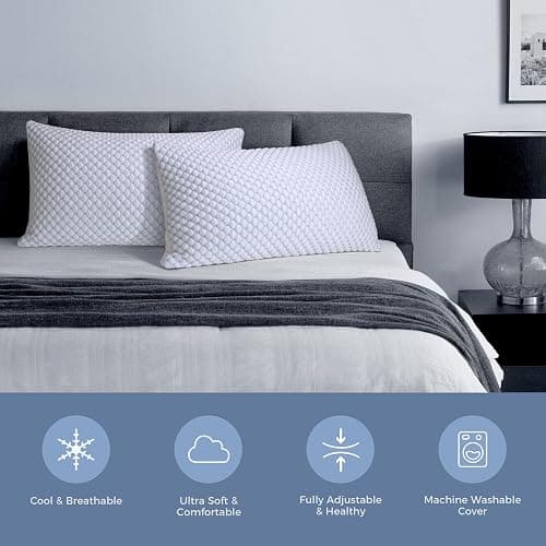 OSBED Shredded Memory Foam Pillows King Size, Cooling Bed Pillows for Side, Back, Stomach Sleepers, Adjustable Loft, Hot Sleepers (20"x36") - King (Pack of 2) thumbnail 7