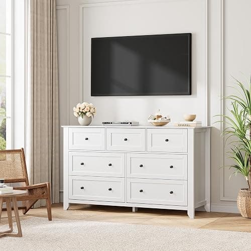 IDEALHOUSE White 7 Drawer Dresser for Bedroom, 54" Wide Large Dresser with Deep Drawers & Metal Knobs, Modern Wooden Chests of Drawers for Entryway, Hallway thumbnail 5