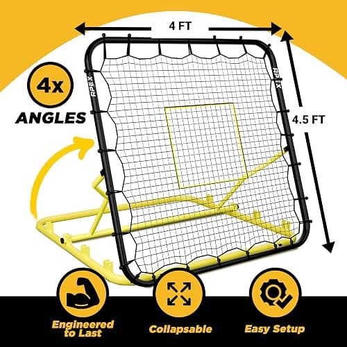 Apex Sports 4x4.5 Ft Baseball Rebounder, Multi-Sport Trainer for Soccer and Volleyball, Adjustable Angles, Easy Storage, Durable Construction, Enhances Agility, Precision, Reflexes, Solo Practice thumbnail 4