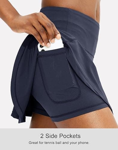 SANTINY Pleated Tennis Skirt for Women with 4 Pockets Women's High Waisted Athletic Golf Skorts Skirts for Running Casual - XX-Small - Navy thumbnail 3