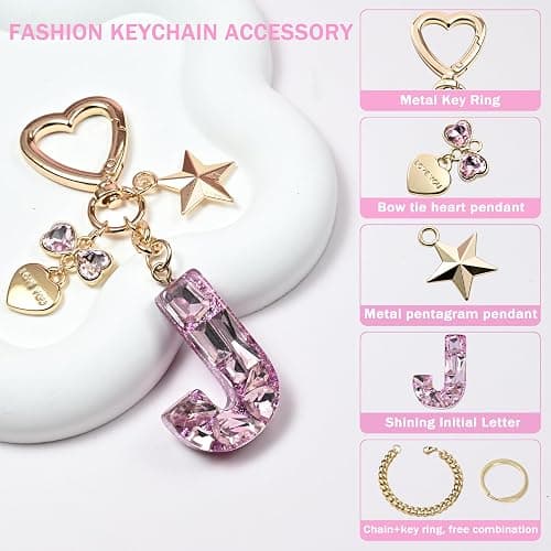 THE FRIGG Butterfly Initial letter Keychain Bag Charms for Women | Cute shiny accessories for purses, handbags, car keys, backpacks, cups, phones, ideal gift for women thumbnail 2