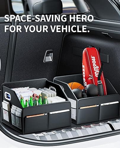 SportySizz Front Seat Car Organizer - 8 Compartments Collapsible Design, Water-Resistant PU Leather, Secure Straps & Metal Handles, Universal for Sedan Truck SUV thumbnail 8
