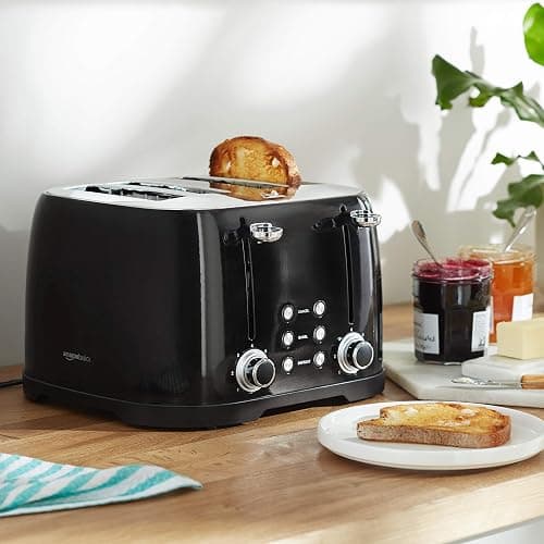 Amazon Basics 4 Slice Toaster, 6 Browning Settings, Removable Crumb Tray, Bagel and Defrost Function, Cancel Button, 1600W, Black thumbnail 2