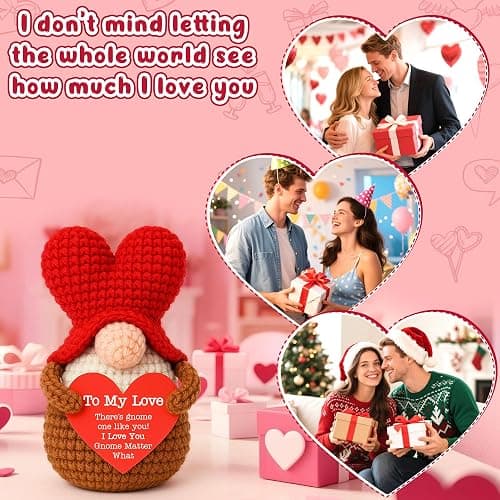 BackURyear Valentines Day Gifts for Her Him, to My Love Crochet Heart Gnome Wedding Anniversary Long Distance Gift for Boyfriend Girlfriend Wife Husband, Romantic Birthday Gift for Couple thumbnail 5