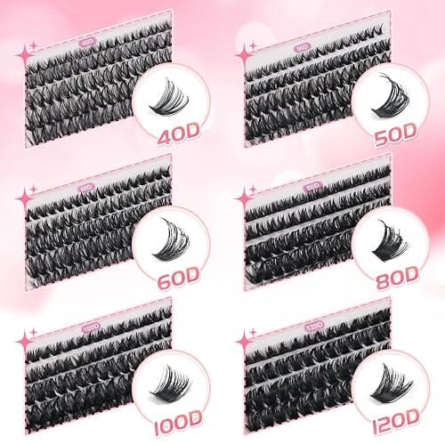 FANDIQ Cluster Lashes Kit with Lash Glue&Remover 40D+50D+60D+80D+100D+120D | 560pcs,Fluffy Volume ,Tweezers,Brush,Individual Eyelashes Kit 8-16mm D Curl Strip Lashes for Everyday Wear Beginner Friendly thumbnail 4
