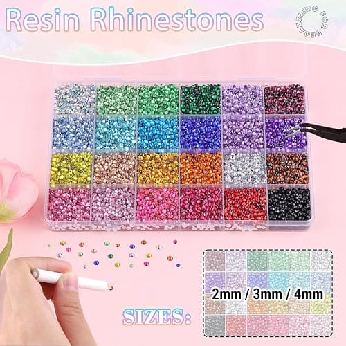 22000Pcs Resin Rhinestones for Bedazzling with 3Pcs B7000 Jewelry Glue, Multicolor 2/3/4mm Flatback Gems Rhinestones for Crafting, Clothing Tumblers Mugs Shoes Fabric Decor Nail Art thumbnail 2