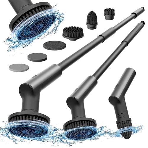 HOTO Electric Spin Scrubber, Rechargeable Shower Scrubber with 6 Brush Heads & Extension Pole, Cordless Power Cleaning Brush, Dual Speed, IPX7 Waterproof, Ideal for Bathroom/Kitchen/Tile/Floor/Wall - Image 1
