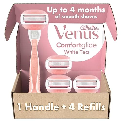 Gillette Venus ComfortGlide White Tea Women's Razor, Handle + 4 Blade Refills, Holiday Gifts for Women - Image 1