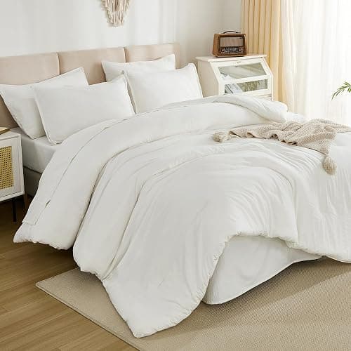 Litanika Queen Comforter Set Ivory - 7 Pieces Bed in a Bag Queen Bedding Comforter Sets, Solid Lightweight Bed Set with Comforter, Sheets, Pillowcases & Shams thumbnail 2