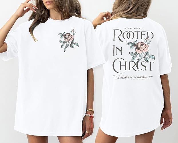 Rooted in Christ Shirt Christian Shirts for Women Jesus Oversized Tshirt Bible Verse Graphics Tees Tops thumbnail 2