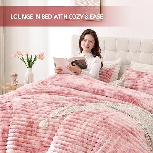 Smoofy Fluffy Full Size Comforter Sets 3 Pieces - Tie-dye Pink Fleece Fluffy Comforter Set, Luxury Fuzzy Full Bed Set, Soft Comforter Full Size All Season, Heavy Faux Fur Comforter with 2 Pillow Case thumbnail 6