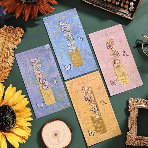 4pcs Metal Bookmarks, Butterfly Flower Theme Pretty Book Marks for Reading Women, Cute Book Markers for Writers, Kids, Teens, Men Readers, Reading Accessories Gifts for Book Lovers thumbnail 4