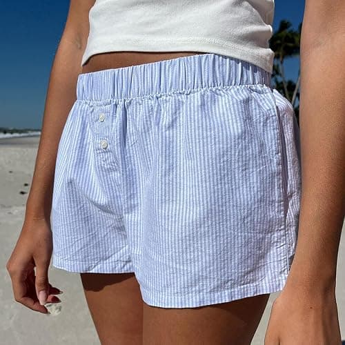 Y2k Plaid Shorts Cute Baggy Ginghem Boxer Shorts for Women Checked Lounge Pajama Bottom Preppy Sleep Pj Shorts thumbnail 5