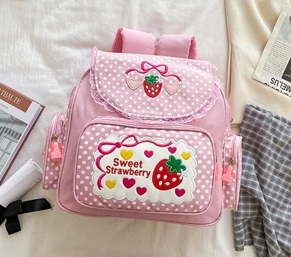 Kawaii Strawberry Backpack Pink Cute Mini Aesthetic Backpack Japanese Anime Cutecore Small Bookbag thumbnail 6