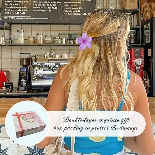 GQLV Hawaiian Flower Claw Hair Accessories for Women - 4PCS Large Nonslip Clips for Thick and Thin Hair, Strong Hold, Cute Banana Clips thumbnail 3